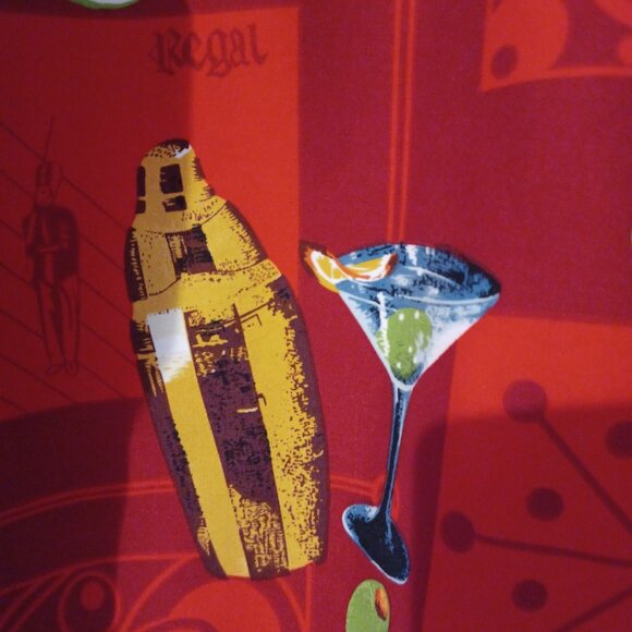 Bill Blass Shirt Men S Red Button Down Short Sleeve Cocktails Martini Fun - Picture 3 of 7